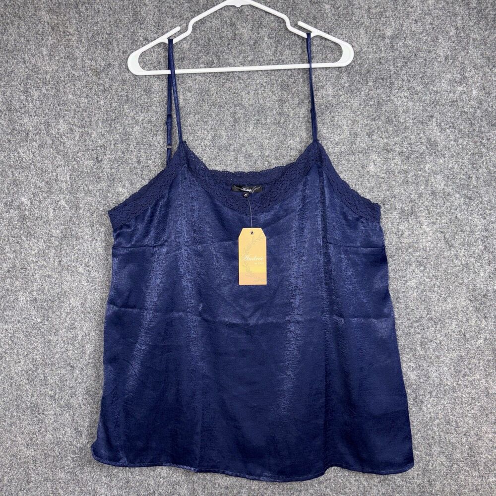 Andree By Unit Top Womens 2X Blue Satin Cami Y2k Classic Capsule Party Date